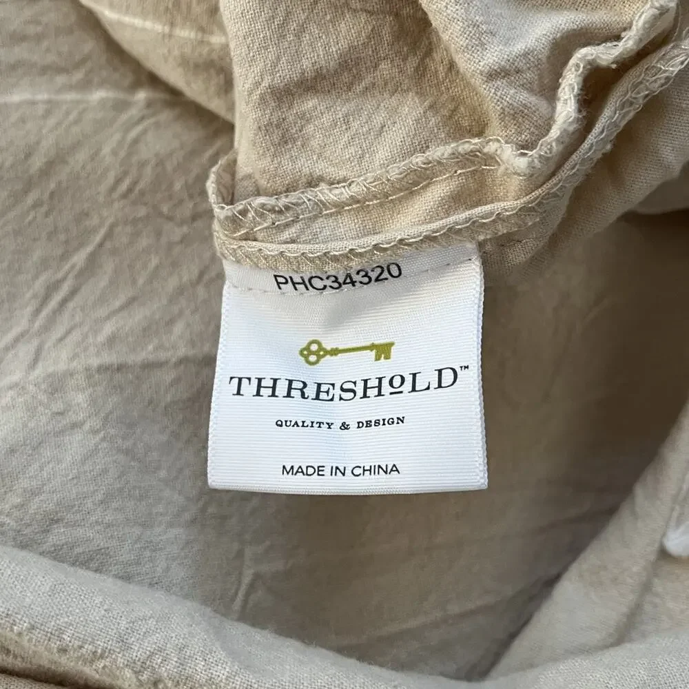 Threshold Queen Duvet Cover 100% Cotton Tan Embroidery Zipper Closure